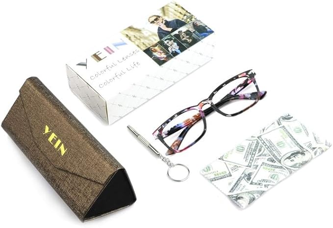 YEIN Bifocal Reading Glasses with Blue Light Blocking Lenses, Bifocal Reader for Women, Vintage Square frame with Spring Hinge (+0.50/+2.75 magnification)
