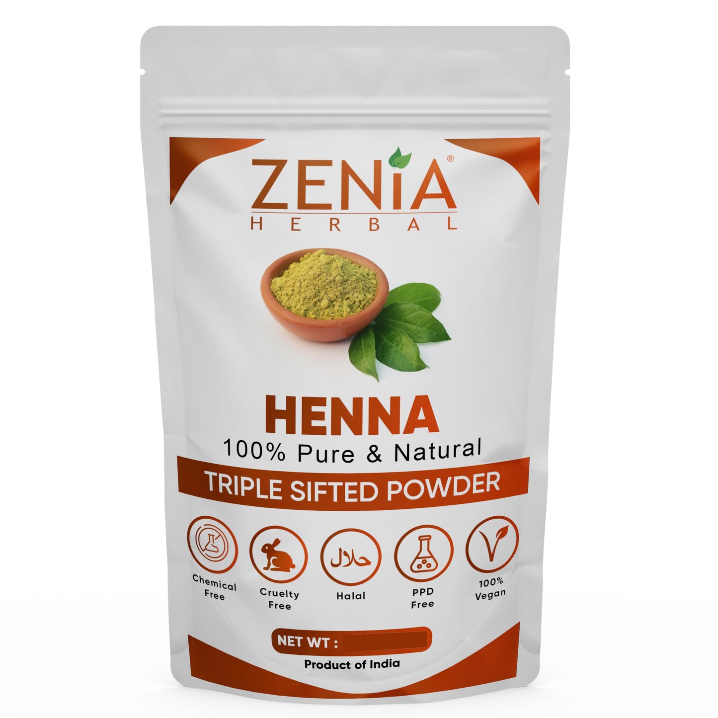 Zenia 100% Pure & Natural Henna Powder (Lawsonia Inermis) | 100 grams (3.5 oz) | Orange-Red Hair Color | Triple Sifted | Fresh from Rajasthan | No Chemicals, No Additives