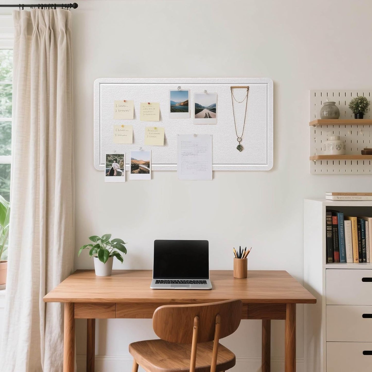 Bulletin Board, 35 x 17 1/2 inches Felt Board - Decorative Pin Board, Cork Board Alternative for Wall, Foldable Picture Board Self-Adhesive Vision Board Prayer Board with 20 Pushpins - White