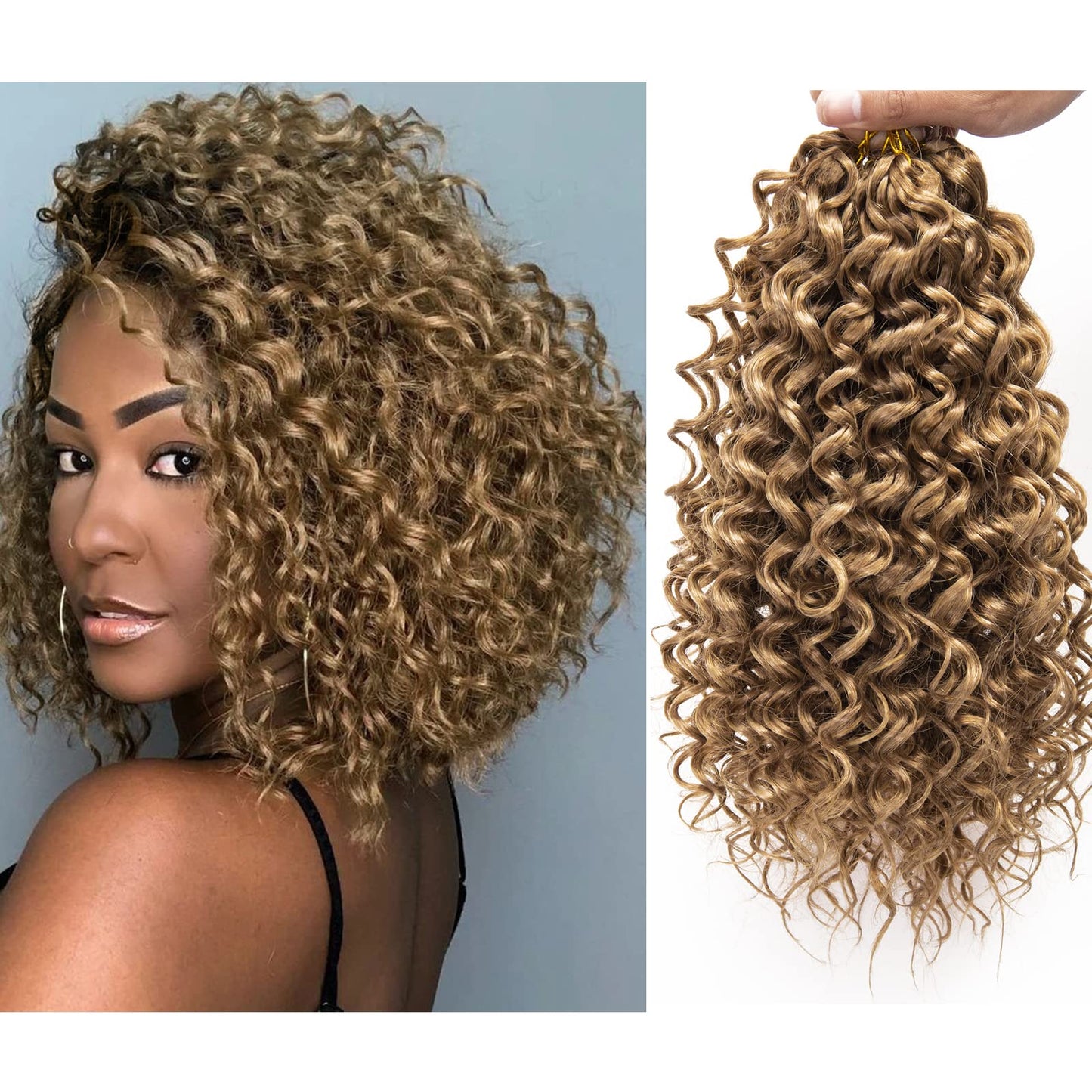 GoGo Curl Crochet Hair for Women Water Wave Curly Crochet Hair Wavy Human Hair Deep Wave Beach Curl Crochet Synthetic Hair Extensions (12 inch(Pack of 6), #27)