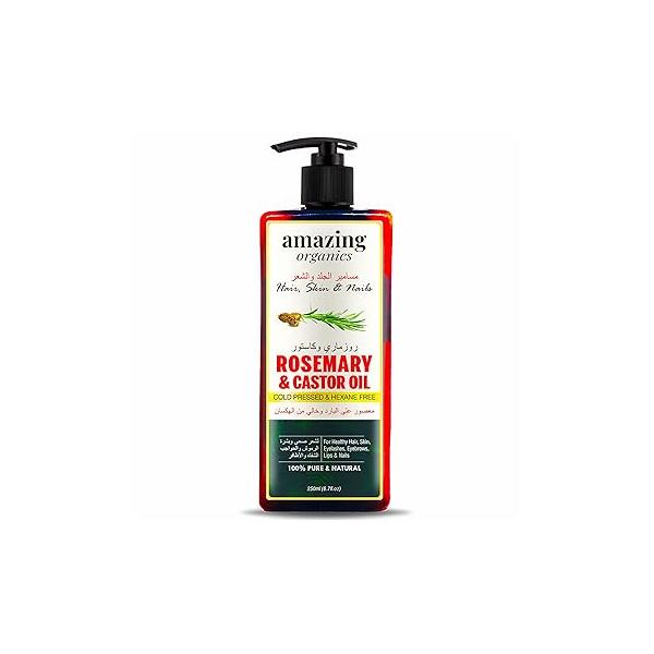 Rosemary and Castor Oil - 100% Pure Organic Non-GMO Cold-Pressed for Healthy Hair, Skin, Nails, Eyebrows, Eyelashes 250 ml