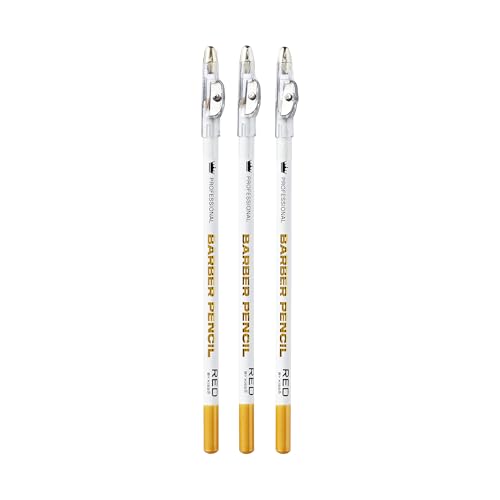 Red by Kiss 3PCS Barber Pencil with Built-in Sharpener Edge Hairline Razor Trace Pencils Beard Guide Beard and Hairline Outliner Pencils (White)