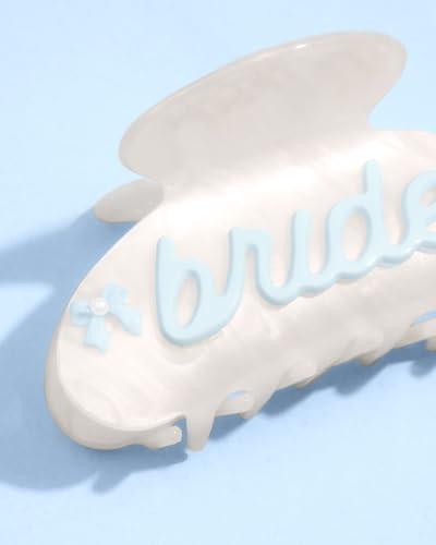 xo, Fetti Bride Claw Clip - White Marble Acrylic | Blue Bow Hair Accessory, Bachelorette Pearl Headband, Bridal Wearable Gift, Bridesmaid Bach Favor