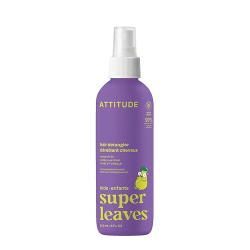 ATTITUDE Rinse-free Hair Detangler for Kids, EWG Verified Leave In Product, Plant- and Mineral-Based Ingredients, Vegan, Vanilla & Pear, 8 Fl Oz