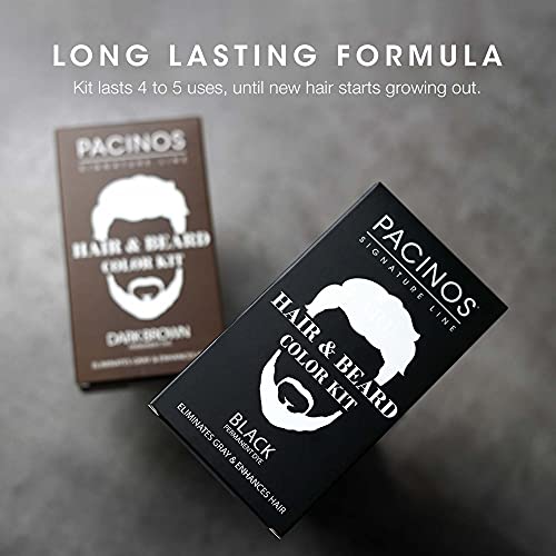 Pacinos Hair & Beard Color Kit (Dark Brown) - Hair Color For Men, Eliminates Grays in 5 minutes, Easy to Apply Brush-In Formula, Enhances Appearance of Hair, For Moustache & Beard