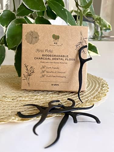 Vegan Biodegradable Dental Floss Picks (200 Count) - Natural | Sustainable | Eco-Friendly | Charcoal Dental Flossers for a Zero Waste Oral Care (3 Inch)