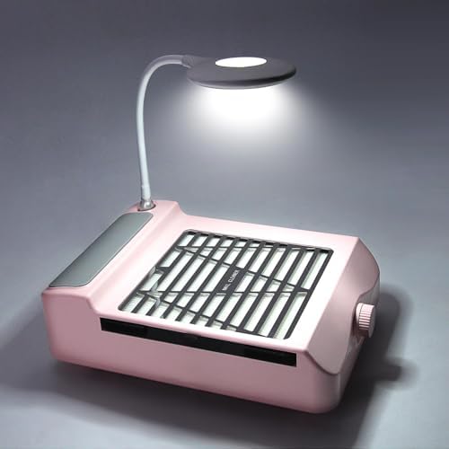 AONOLOVO Nail Dust Collector, Adjustable Suction, Professional Nail Fan Dust Collector with Light Manicure Dust Collector Nail Tech Vacuum Cleaner Machine for Acrylic Nails Removal, Pink