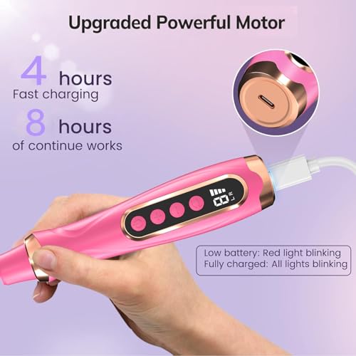 Professional Manicure Pedicure Kit Cordless Electric Nail File Set 6 Speed Cordless Nail Drill for Thick Nail Toenail Cuticle Hand Foot Care Nail Drill Tool(Rose)