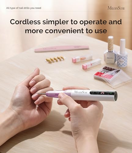 MelodySusie Rechargeable Cordless Electric Nail Drill,PC180E 25000RPM Portable Nail Efile for Acrylic Gel Dip Powder Nails, 25 Speeds with Nail Drill Bits Sanding Bands (Purple)