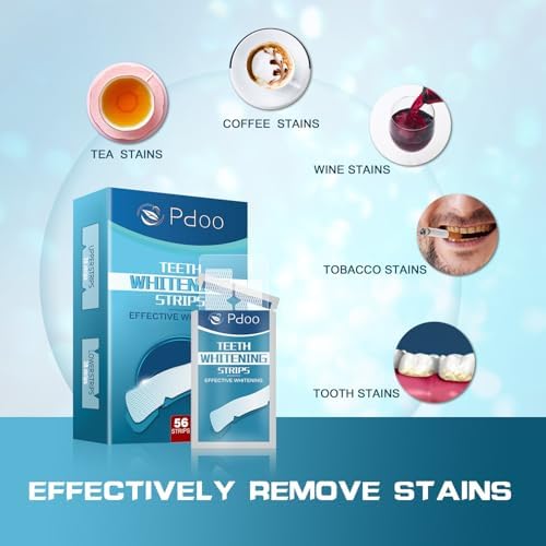 56 Teeth Whitening Strips (28-Day), Non-Sensitive Fast Remove Smoking, Coffee, Wine Stains, Teeth Brightening Kit Pack of 56 Non-Slip Strips