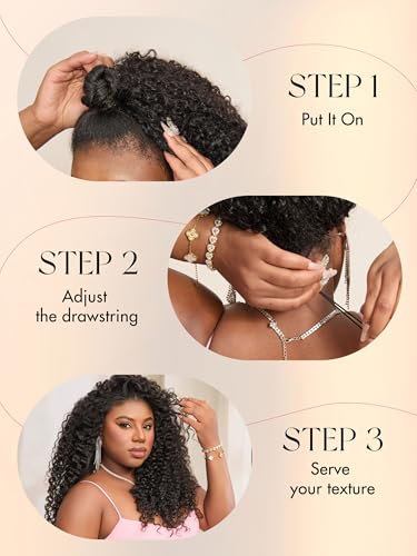 LUVME HAIR Half Wig Kinky Curly Flexi-Fit Invisi 3 in 1 Wigs Flip Drawstring Wig 200% Density Glueless Wigs 100% Human Hair Natural Black Ready to Go Headband Wig for Women 18 Inches