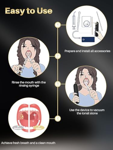 Voraiya Tonsil Stone Removal Vacuum Kit with 5 Mode Suction, 10 in 1 Electronic, Oral Irrigator, Tongue Scraper, Oral lamp & 5X Magnifying Mirror Included for Fresh Breath, Black