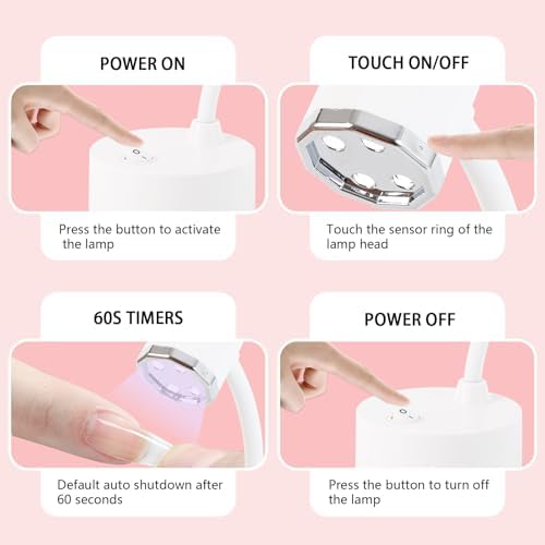 Touch Switch Gel X Lamp,Flash Cure Mini Nail Lamp,Rechargeable Cordless UV LED Light,Gooseneck Nail Gel Dryer for Home Nail DIY Manicure (White)