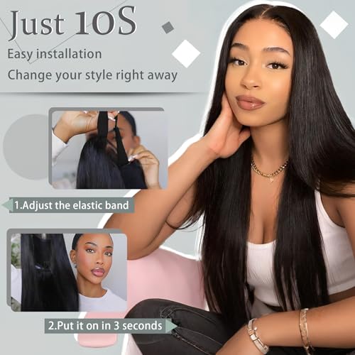 Wear and Go Glueless Wigs Human Hair Pre Plucked Pre Cut 180% Density 6x4 Ready to Wear Glueless Human Hair Wigs Straight for Black Women 20 Inch