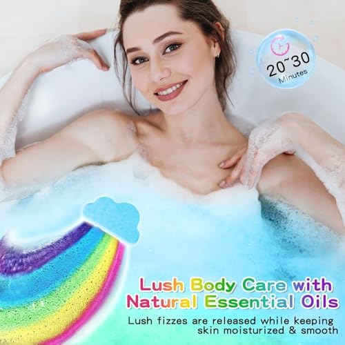 Rainbow Bath Bombs Gift Set, Handmade Organic 8 Pcs Bath Bombs for Kids Girls, Natural Kids Bubble Bath Fizzy, Easter Basket Stuffers Easter Gifts