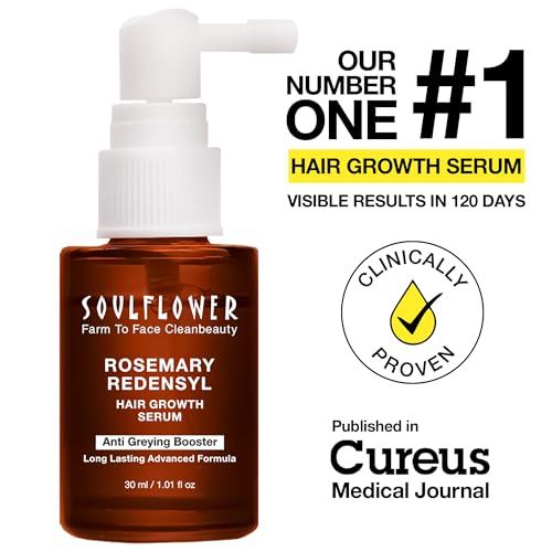 Soulflower Rosemary Redensyl Hair Growth Serum | 3% Redensyl, 4% Anagain, Melanogray, Caffeine, Biotin, Keratin, Tea Tree, Chia Seeds, Rice Water | Men, Women | 30 ml