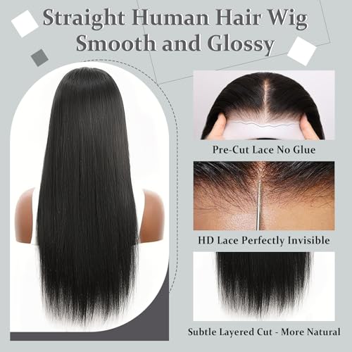 Wear and Go Glueless Wigs Human Hair Pre Plucked Pre Cut 180% Density 6x4 Ready to Wear Glueless Human Hair Wigs Straight for Black Women 20 Inch