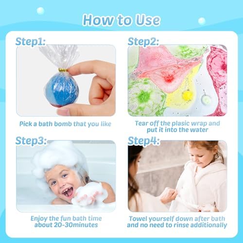 Bath Bombs for Kids, 24pcs Bath Bombs with Glow in The Dark Surprise Inside, Natural and Organic Colorful Bubble Bath Fizz for Kids, Perfect Birthday, Halloween, Or Christmas Gift for Boys and Girls!