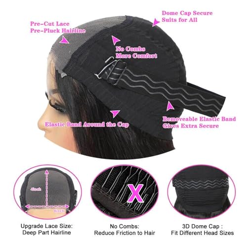 Wear and Go Glueless Wigs Human Hair Pre Plucked Pre Cut Deep Wave Curly Bob Wig Human Hair Lace Front Wigs for Black Women 4x4 Lace Closure Human Hair Bob Wigs Glueless 10 Inch