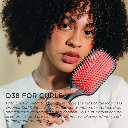 Denman Power Paddle for Fast and Comfortable Detangling and Blow Drying D38 - Combination of D3 Styling Pins & Paddle Brush (White)