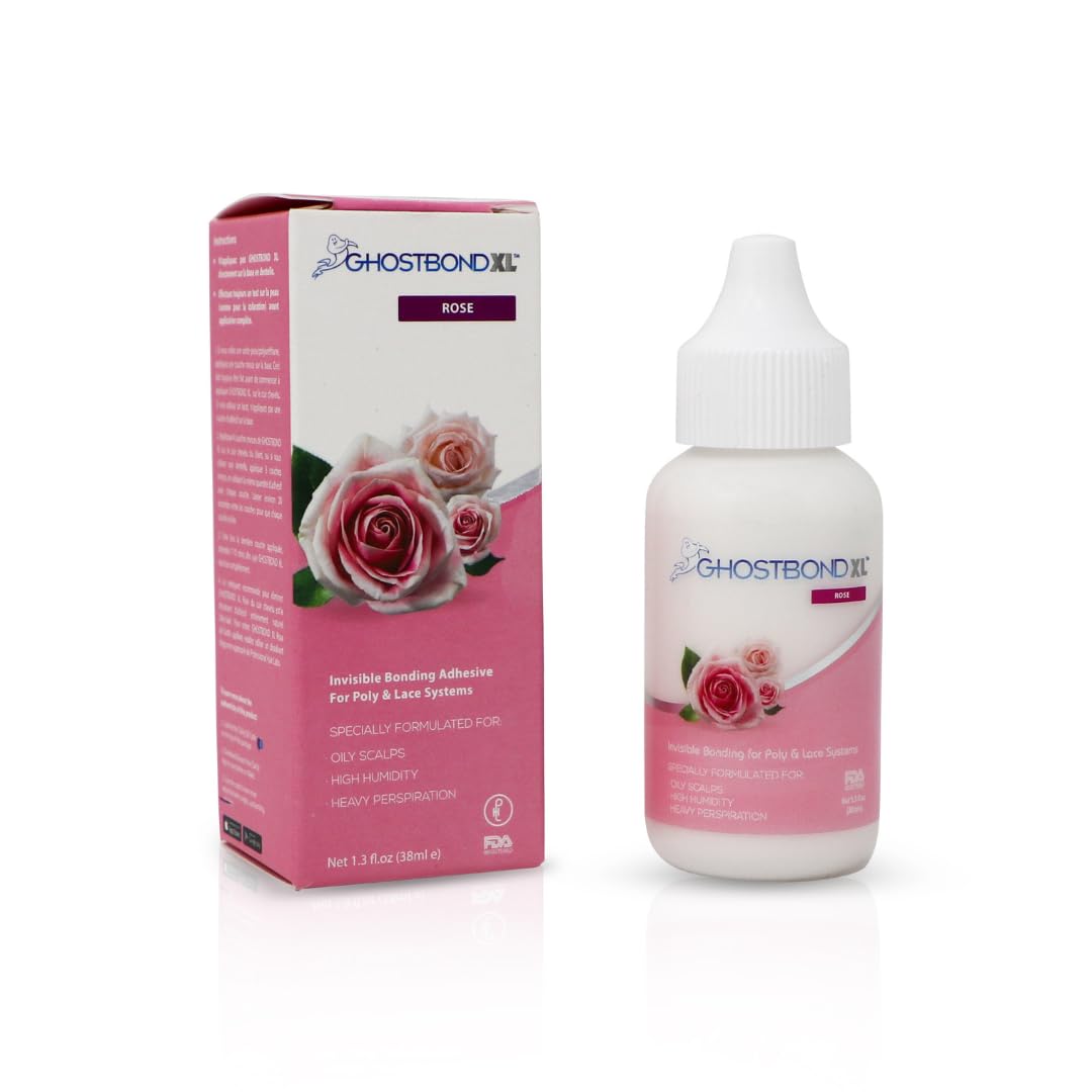GHOSTBOND XL Hair Replacement Adhesive - 1.3oz - Invisible Bonding Wig Glue: Extra Moisture Control - Water & Oil-Resistant, Light Hold for Poly and Lace Hairpiece, Wig, Toupee Systems, (Rose)