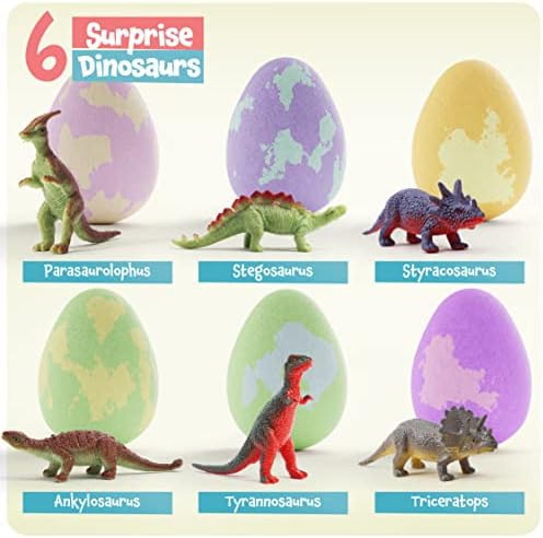 Dan&Darci Dino Egg Bath Bombs for Kids - Kid Baths Bomb with Surprise Inside - Dinosaur Toys Gift for Boys and Girls Ages 6 7 8 Years Old Gifts - Fun Educational Toy Fizzy - Basket Stuffers
