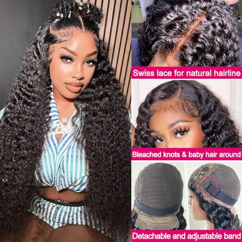 SOSATISFY Deep Wave Lace Front Wigs Human Hair 4x4 HD Transparent Lace Closure Wigs Glueless 180% Density Human Hair Wigs for Black Women Pre Plucked with Baby Hair (20 inch)