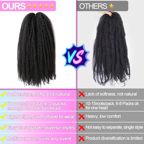 Marley Twist Braiding Hair-18 Inch 90Roots/unfold Soft Marley Twist Hair For Twists 3 Packs Lightweight Cuabn Twist Hair For Black Women (18 Inch 3 Packs, 1B#)