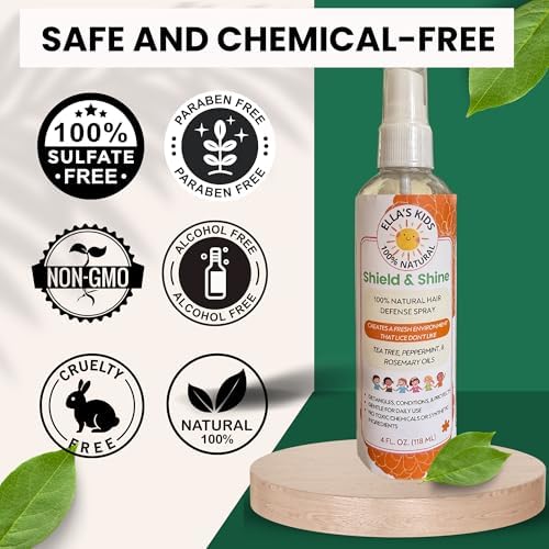 Natural Lice Prevention and Repellent Spray for Kids Hair – Made with Essential Oils, Detangles and Conditions, Only 5 Oil Ingredients - Tea Tree, Rosemary, and Lavender Oils by Ella’s Kids