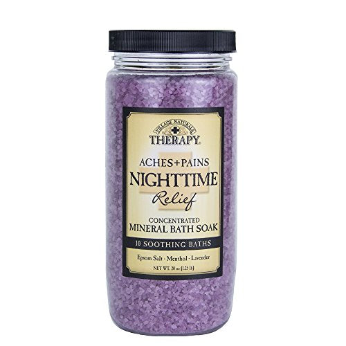 Village Naturals Aches + Pains Night Mineral Bath Soak 20 Ounce (591ml) (2 Pack)