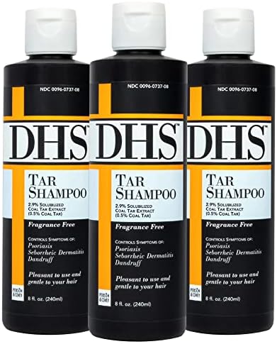 DHS Person & Covey, Inc Coal Tar Shampoo - Anti Dandruff Shampoo for Men & Women, Psoriasis Shampoo & Dandruff Hair Care for Itchy Scalp, Unscented Seborrheic Dermatitis Shampoo - 8 Fl Oz, Pack of 3