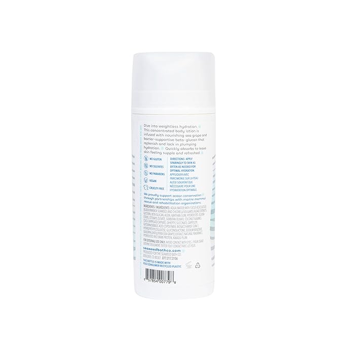 Seaweed Bath Co. Melt-in Water Lotion, Mediterranean Blue Tansy Scent, 4 Ounce, Sustainably Harvested Seaweed, Sea Grape, Beta-Glucan