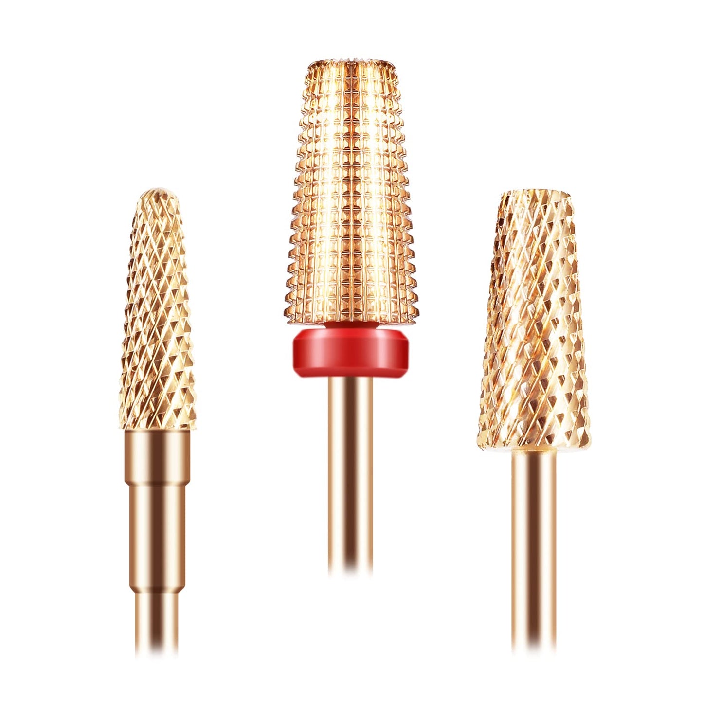 [Upgraded]3Pcs Nail Drill Bits Set, 5 in 1 Drill Bits for Nails 3/32 Inches, Tapered Barrel and Cone Shape Carbide Nail Drill Bits for Acrylic or Gel Remover (Rose Gold)