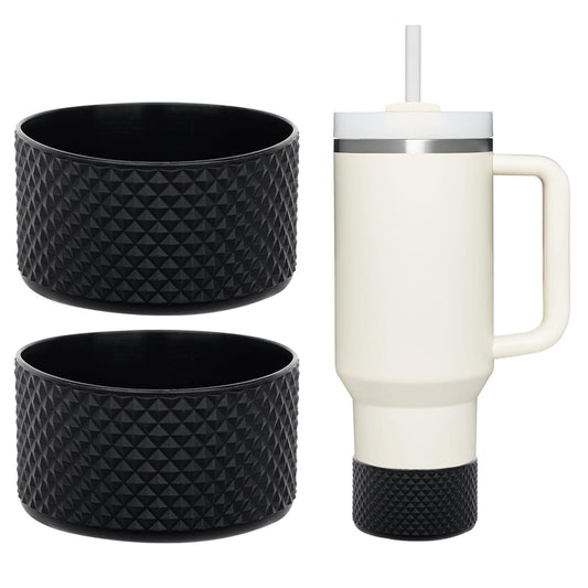 2 Pcs Tumbler Bottom Protector Flask Silicone Boot for Stanley Quencher Adventure 40oz & Stanley IceFlow 20oz 30oz and Compatible with Hydro Flask 12oz 21oz 24oz (Diamond blackx2)