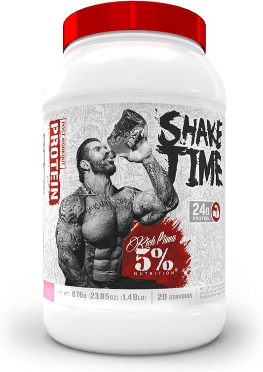 5% Nutrition Rich Piana Shake Time | 24g Animal Based Protein Drink | Grass-Fed Beef, Chicken, Whole Egg (Birthday Cake)