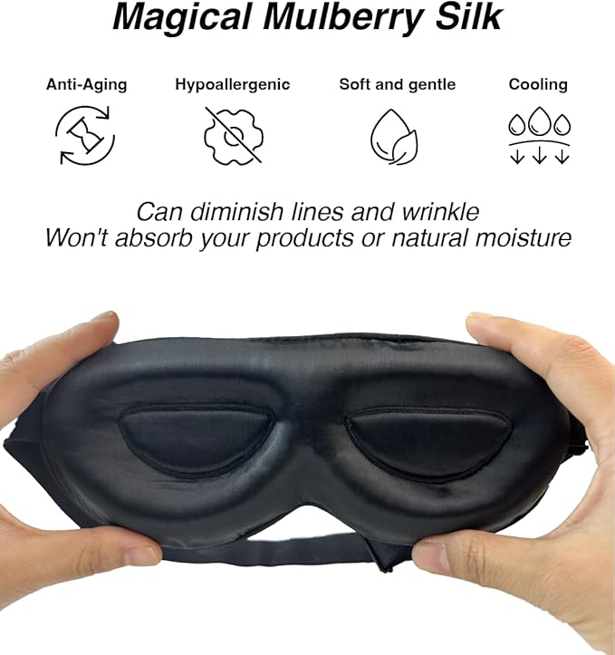 PROMEED Adjustable 23 Momme Mulberry Silk Sleep Mask, 3D Contoured No-Pressure Cup Eye Mask for Sleeping, Super Soft Breathable Blindfold, Perfect Blocks Light for Sleeping (Gold)