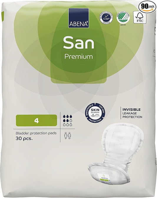 Abena San Premium Incontinence Pads, Moderate Absorbency, (Sizes 4 to 7), Size 4, 90 Count