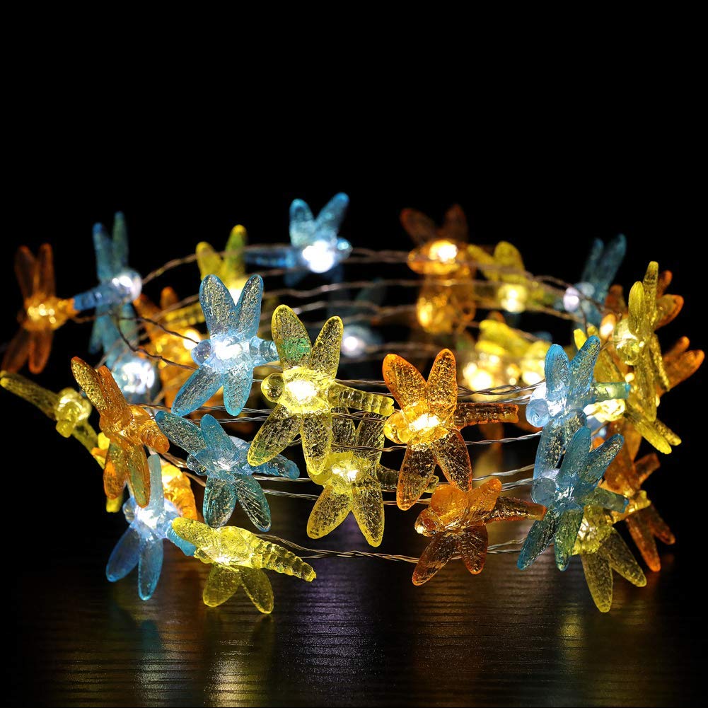 WSgift Dragonfly Decorative String Lights, 18.7 Ft 40 LED USB Plug-in Copper Wire Dragonfly Fairy Lights for Various Decoration Projects (Warm White, Remote Control with Timer)