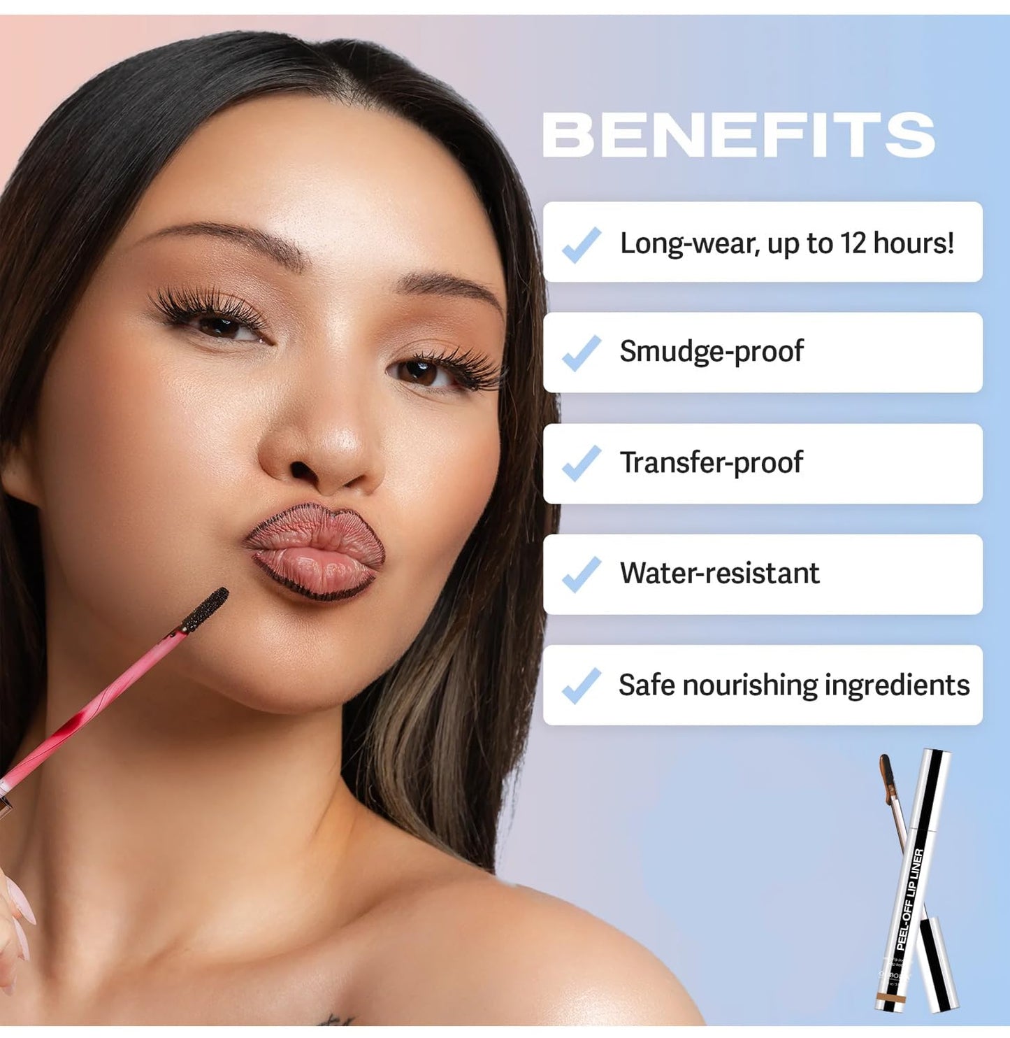 Longwear Peel-off Lip Stain Marker Peel Off with Vitamin E - Smudge-Resistant Lip Liner & Base for All Skin Types (02#)