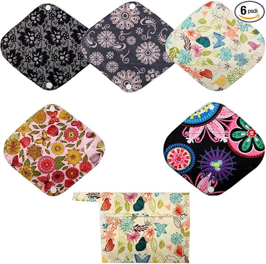 5 Small Panty Liners 1 Wet Bag Cloth Menstrual Pads Reusable Washable (Flowers, S Panty Liners)