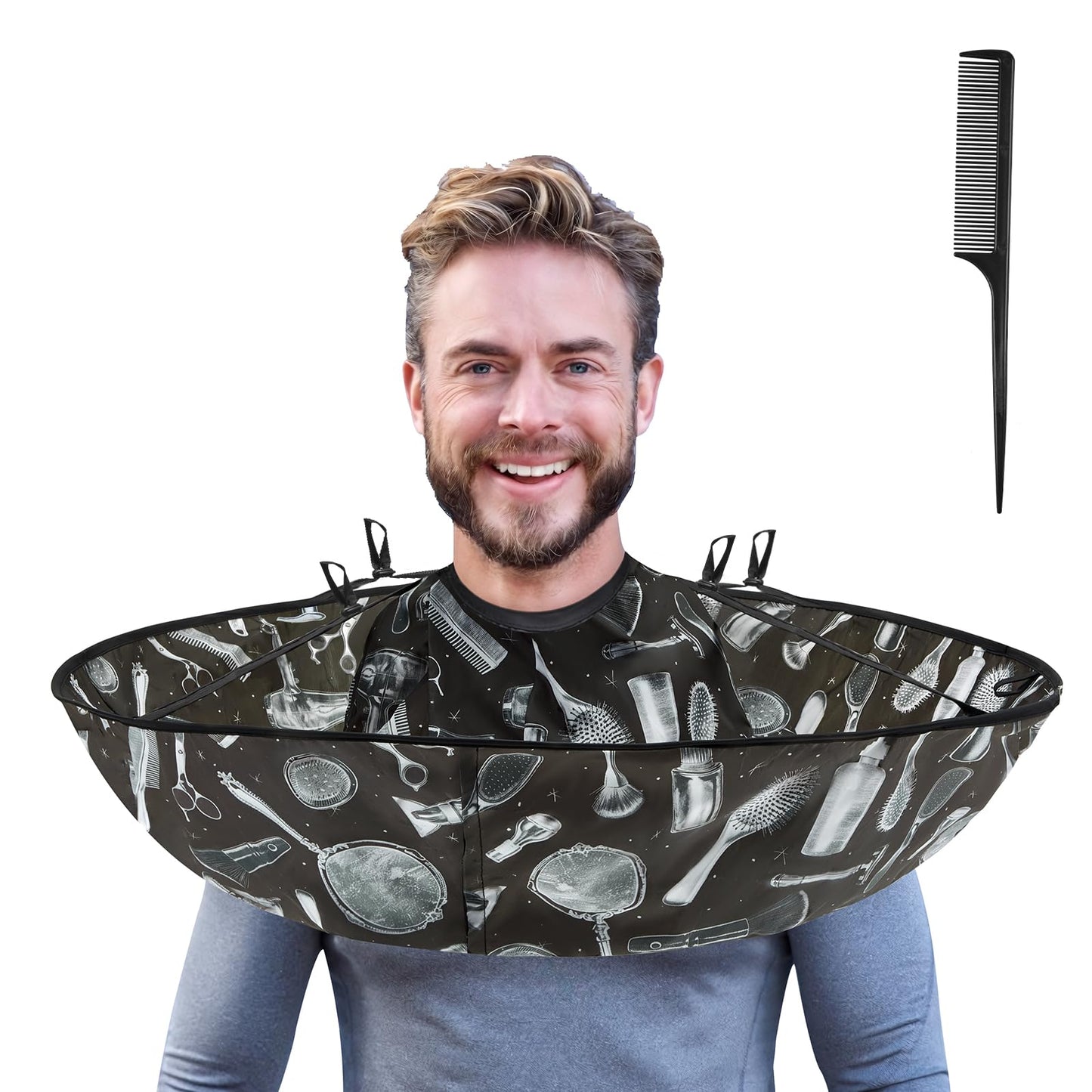 Lilian&Gema Hair Cloak Cape, Adjustable Haircut Cape Umbrella, Waterproof Hair Cloak Barber Cape, Foldable Hairdressing Umbrella Cape with Black Comb, for Adults and Kids, Salon and Home Use
