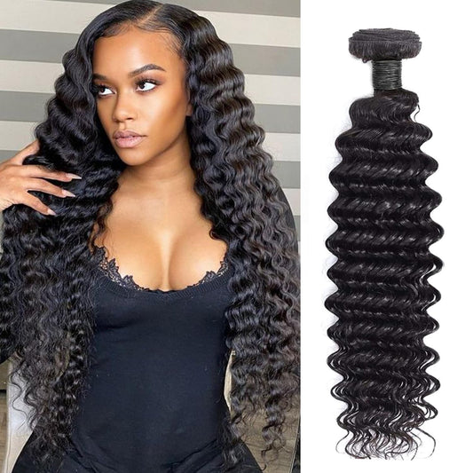 Deep Wave Bundles Human Hair Brazilian Virgin Hair Deep Wave One Weave Bundle 12A Grade Unprocessed Human Hair Extensions Natural Black 1 Bundle100g/pc (Deep Wave Bundles Human Hair, 22)