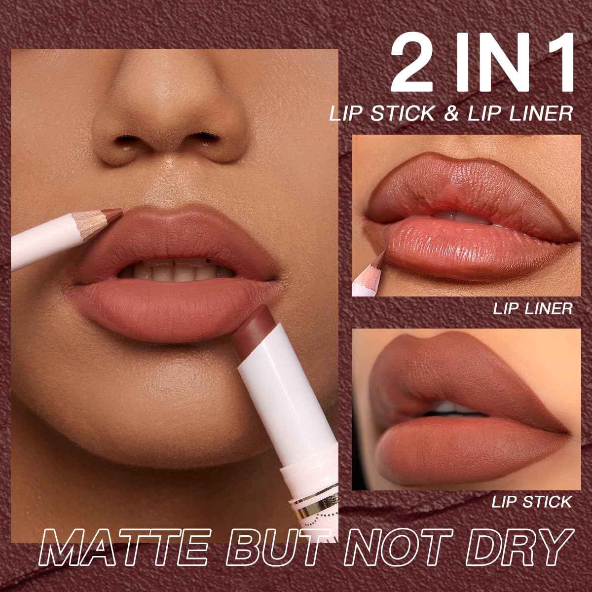 USHAS Lipstick and Lip Liner Combo Set 2 in 1 Waterproof Lipstick and 24H Lip liner Set Long Lasting Lipsticks for Women, Matte Lipstick Pen with Lip Liner Makeup Kits Set (S14, Pack of 1)