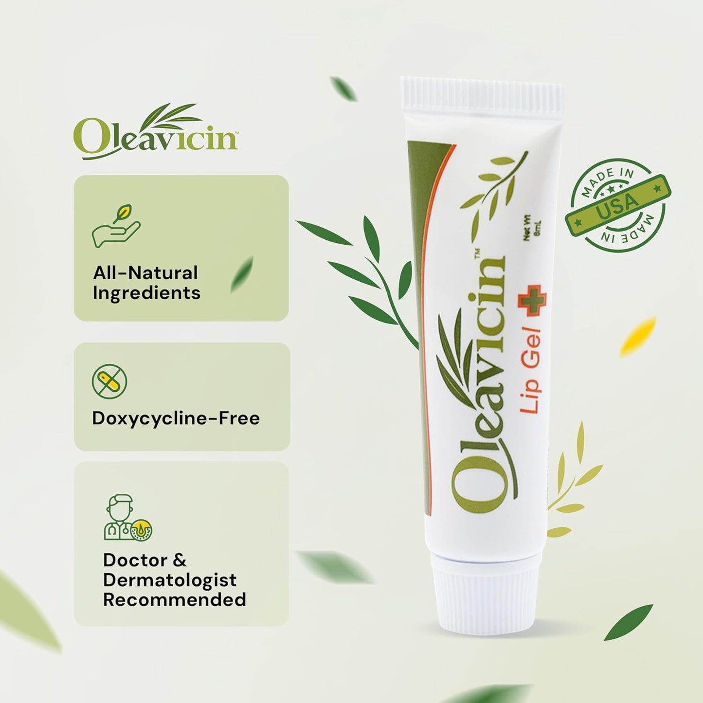 Lip Gel – Natural Cold Sore & Fever Blister Treatment with Organic Olive Leaf – Fast-Acting Relief – 1.3oz (3.8) - 2 Pack