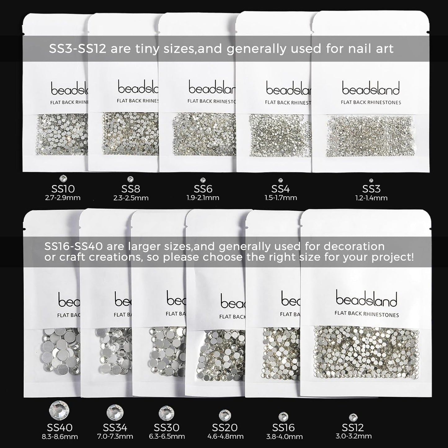 Beadsland 2880pcs Flat Back Crystal Rhinestones Round Gems for Nail Art and Craft Glue Fix, Crystal AB,SS4,1.5-1.7mm