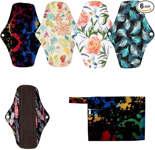 5 Cloth Menstrual Pads 1 Wet Bag M Panty Liners Reusable Washable (Ink Splatter, M Panty Liners)