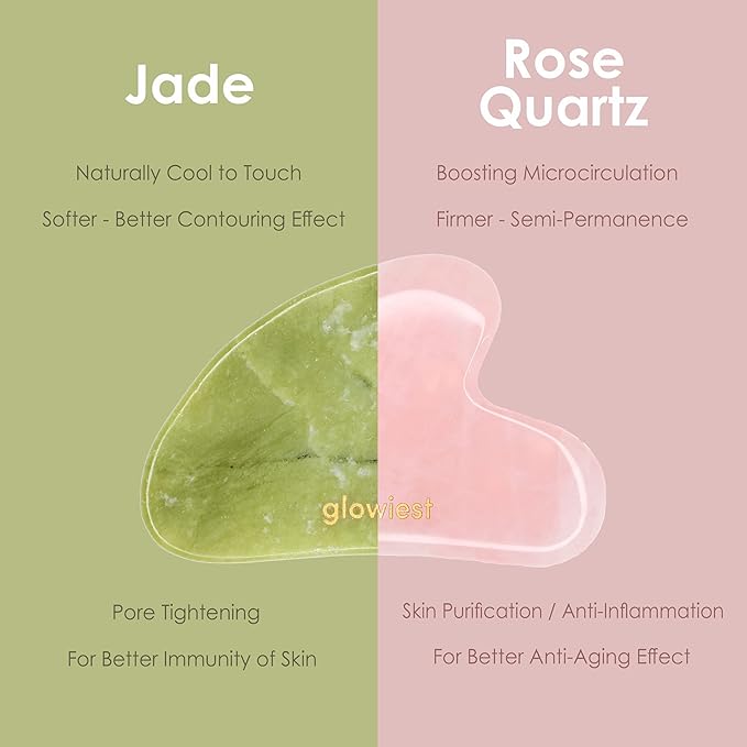 [glowiest] Rose Quartz Gua Sha for Face and Body: 100% Natural Rose Quartz | Lymphatic Drainage | Improving Fine Lines and Wrinkles - Muscle Relaxing