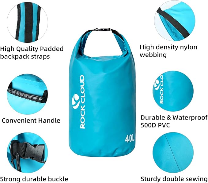 ROCK CLOUD Dry Bag Waterproof 5L Dry Sack for Kayaking Rafting Boating Beach Surfing Swimming Canoe Camping Hiking Fishing Ski