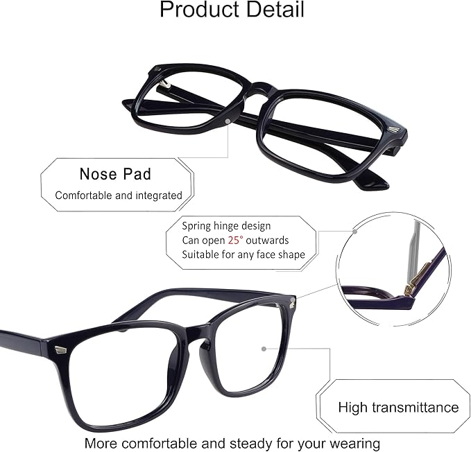 YEIN Bifocal Reading Glasses with Blue Light Blocking Lenses, Bifocal Reader for Women and Men, Vintage Square frame with Spring Hinge (+0.00/+1.25 magnification)