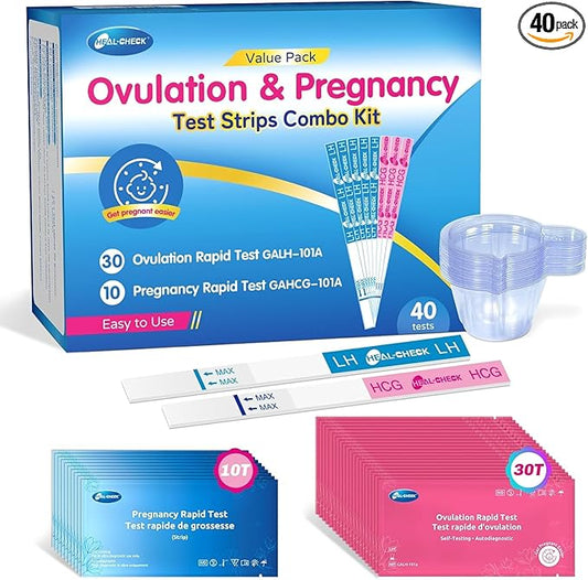 30 Ovulation Test Strips and 10 Pregnancy Tests with 40 Urine Cups, Fertility Test for Women TTC, Get Pregnant Easier, Easy to Use at Home, Over 99% Accuracy, Individually Wrapped